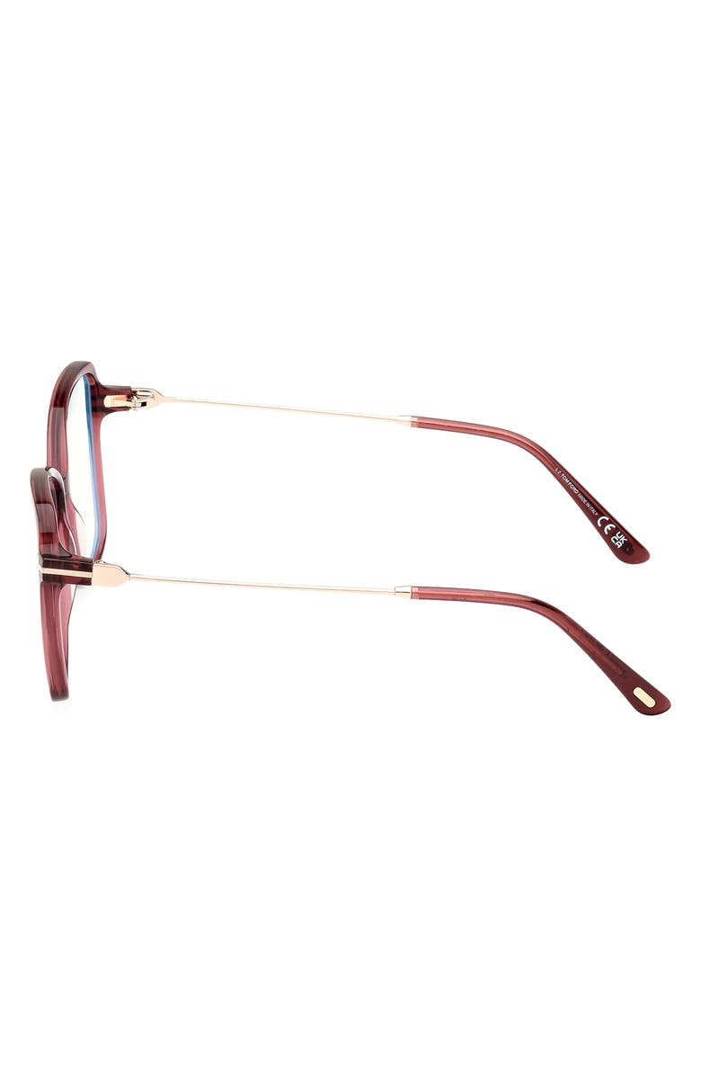 TOM FORD 53mm Butterfly Blue Light Blocking Glasses, Alternate, color, Wine Rose Gold / T Logo