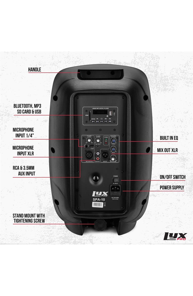 Lyxpro Portable PA Speaker Powered, PA System with Equalizer SD Slot & Built-in Bluetooth, Alternate, color, Black