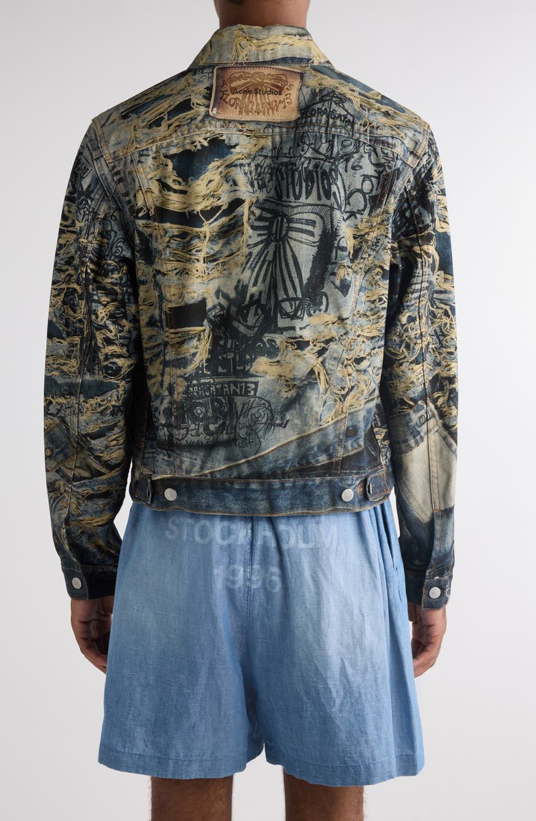 Acne Studios Trompe l'Oeil Print Denim Jacket, Alternate, color, Mid Blue