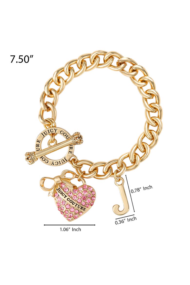 Pink Pavé Heart Toggle Bracelet, Gold-Tone Curb Chain, Alternate, color, Gold Tone