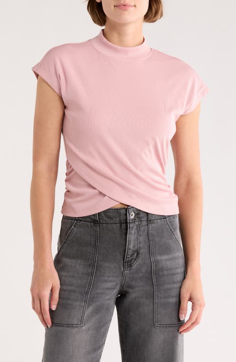 Cap Sleeve Ribbed Crossover T-Shirt