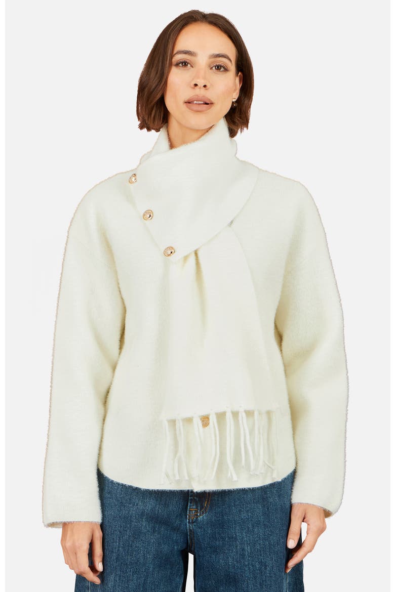 Eyelash Knit Scarf Neck Cardigan, Main, color, Ivory