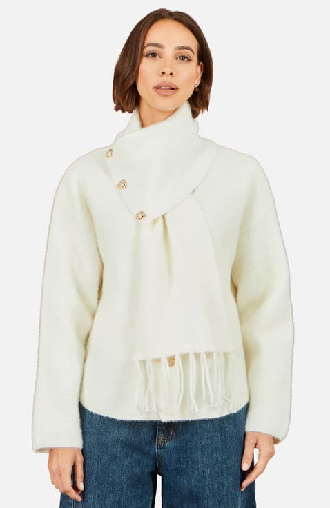 Eyelash Knit Scarf Neck Cardigan