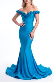 Jessica Angel Rosette Off-Shoulder Corset Mermaid Gown