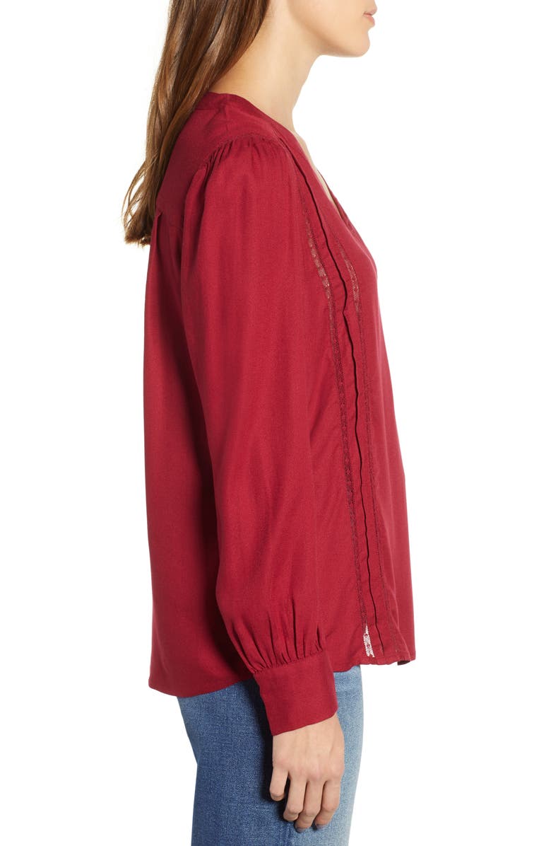 Hinge Lace Stripe V-Neck Blouse, Alternate, color, Red Rumba