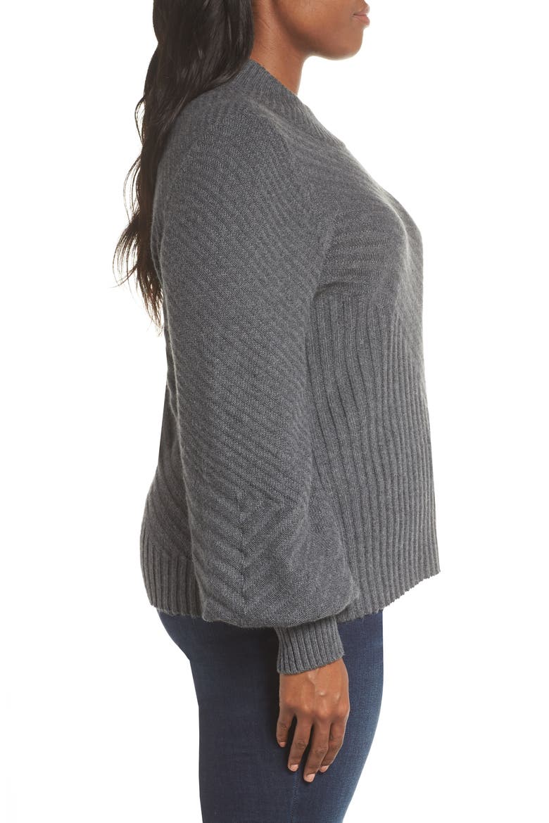 Mix Cable Balloon Sleeve Cotton Blend Sweater, Alternate, color, MED HEATHER GREY