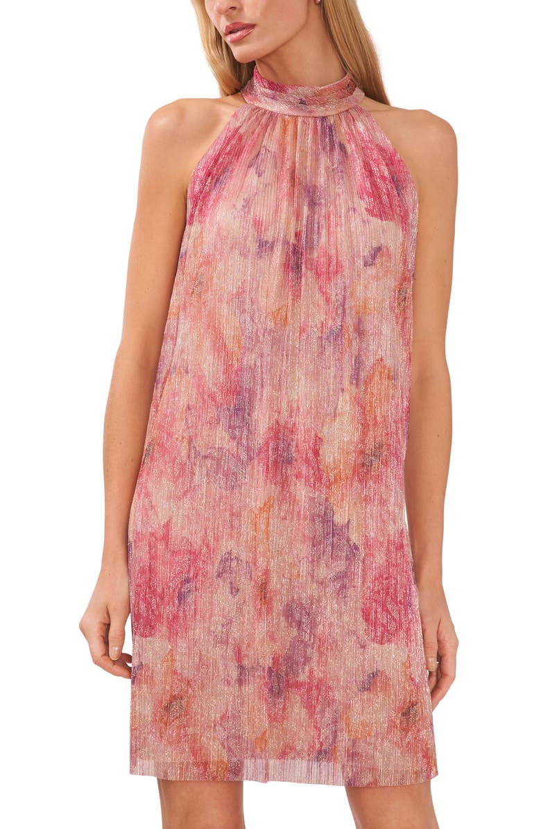 Halogen<sup>®</sup> Metallic Sleeveless Halter Neck Shift Dress, Alternate, color, 