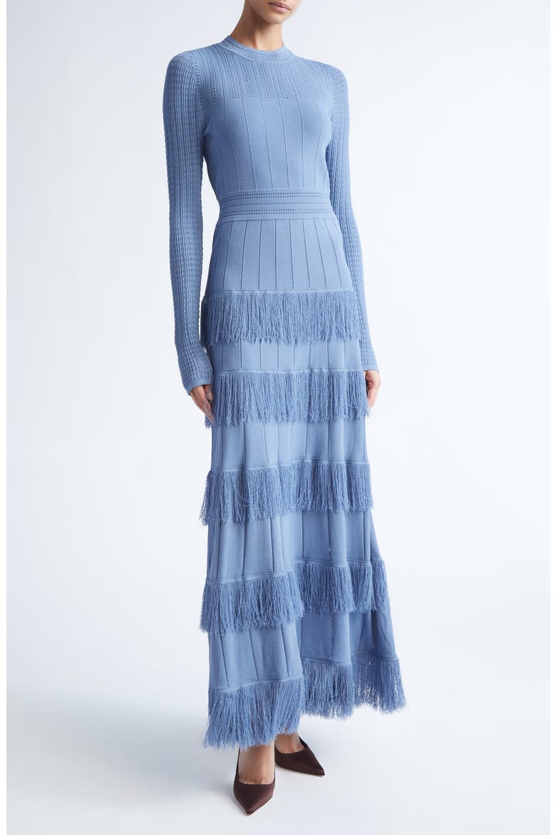 Piper Fringe Long Sleeve Sweater Dress, Main, color, CORNFLOWER