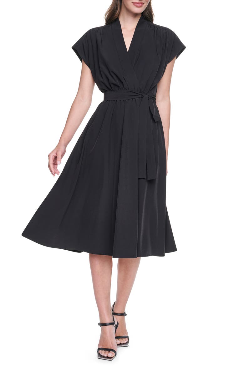 Cap Sleeve Midi Dress, Main, color, BLACK
