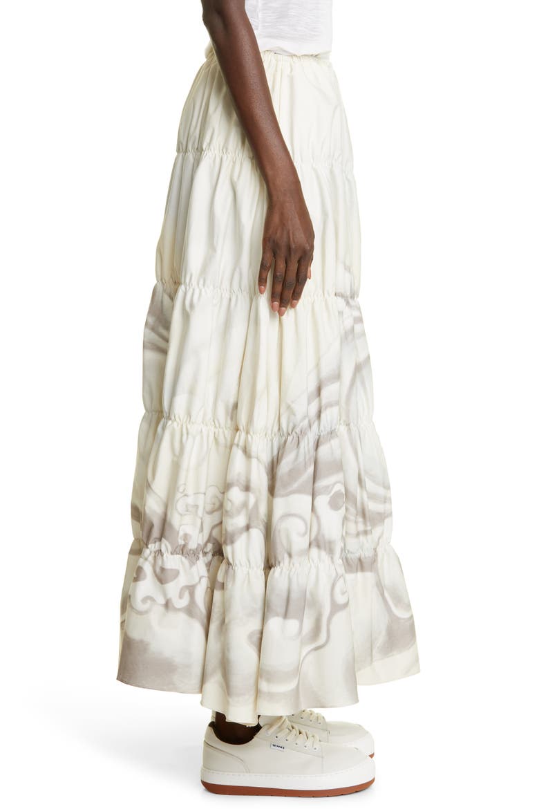 Unisex Surf Print Tiered Cotton Skirt, Alternate, color, WHITE