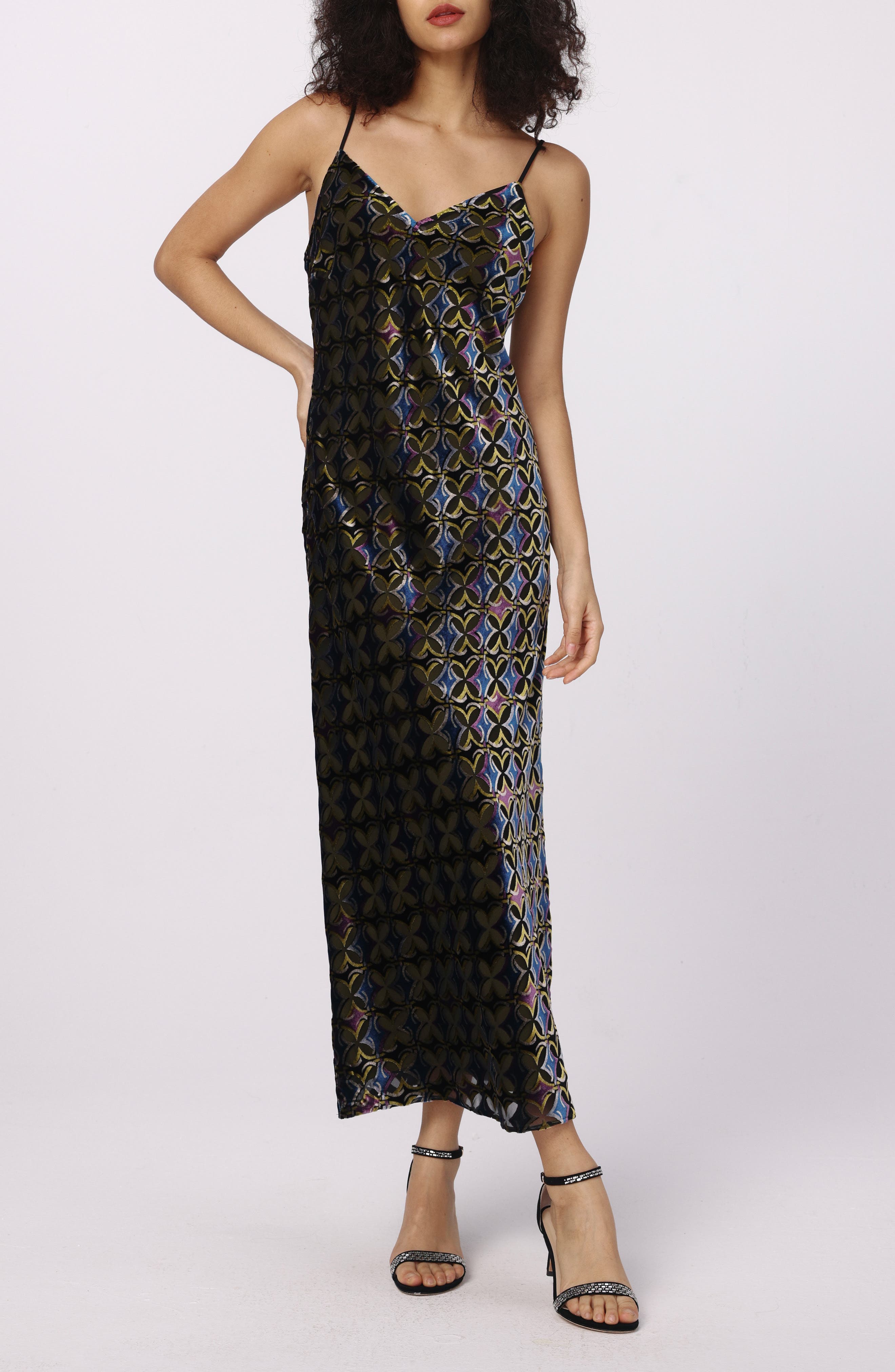 Trent Tile Print Velvet Burnout Slipdress