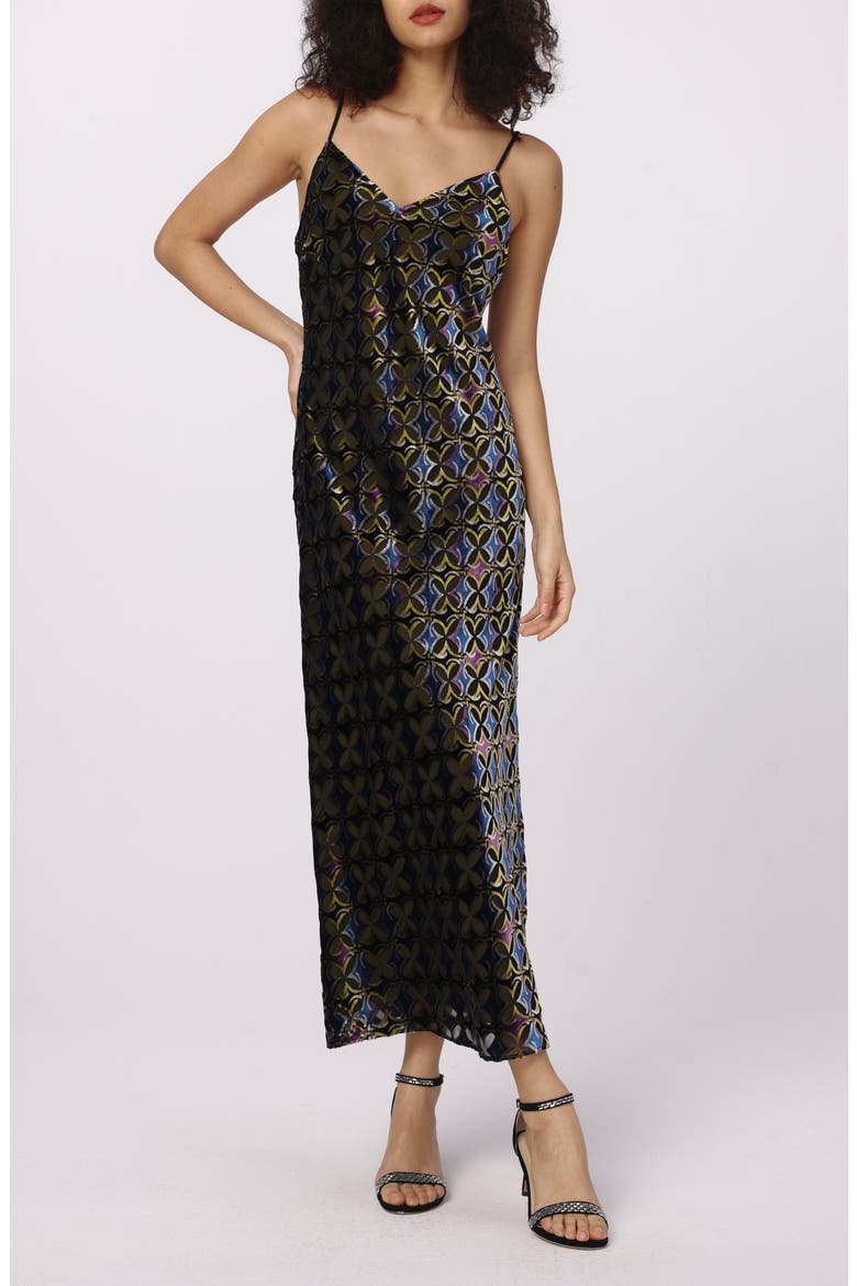 Trent Tile Print Velvet Burnout Slipdress, Main, color, GIG TILE GREEN BURNOUT