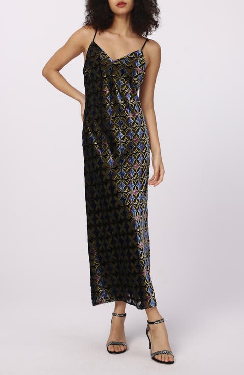 Trent Tile Print Velvet Burnout Slipdress