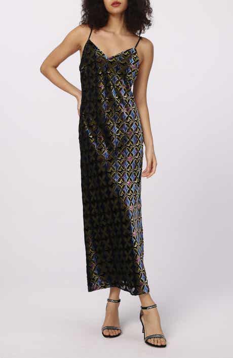 Trent Tile Print Velvet Burnout Slipdress