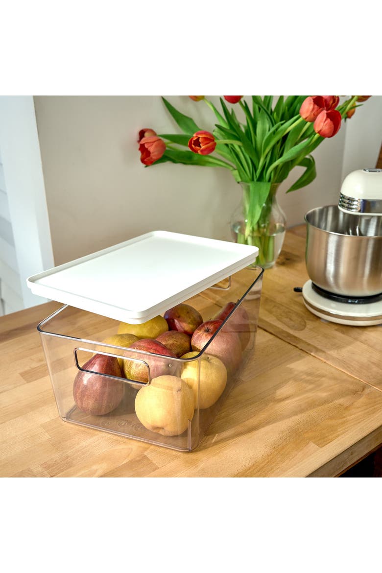 Pantry Bin with Removable Lid - Plastic Storage Bin with Handles - Set of 6, Clear/White, Alternate, color, Clear