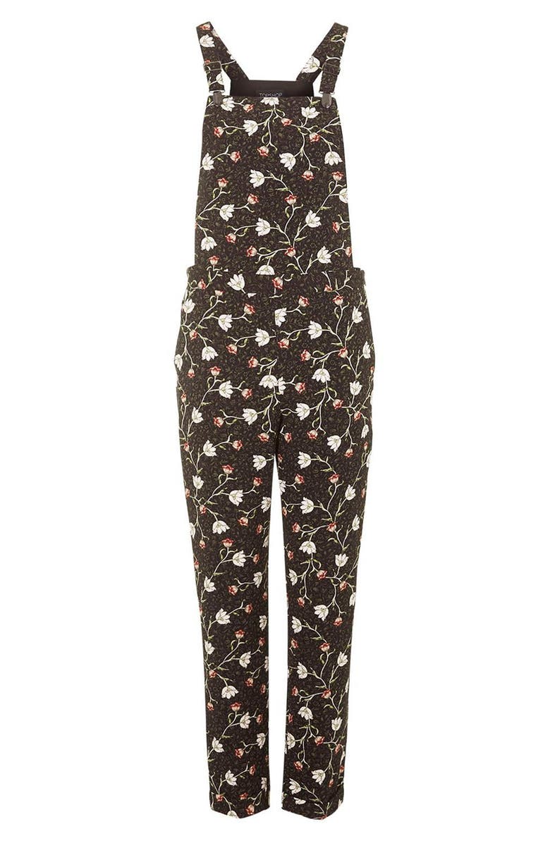 Topshop 'Woodland' Floral Print Overalls, Main, color,