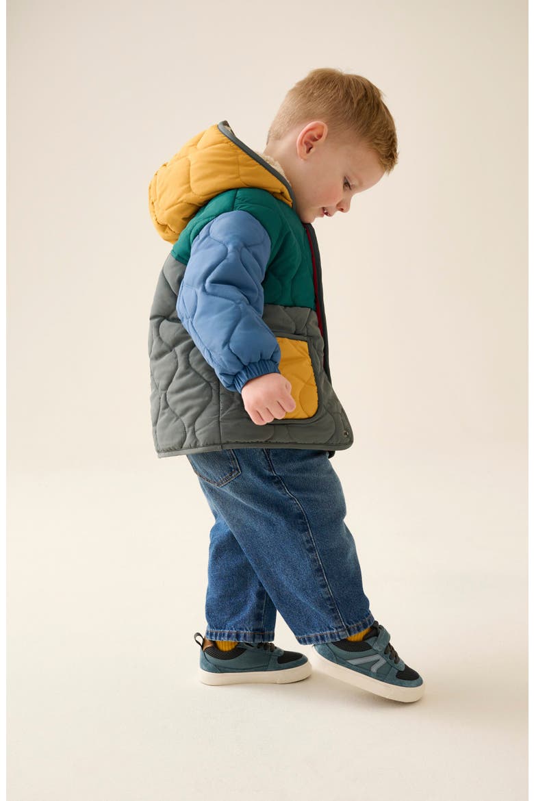 Kids' Bright Colorblock Hooded Puffer Jacket, Alternate, color, GREEN