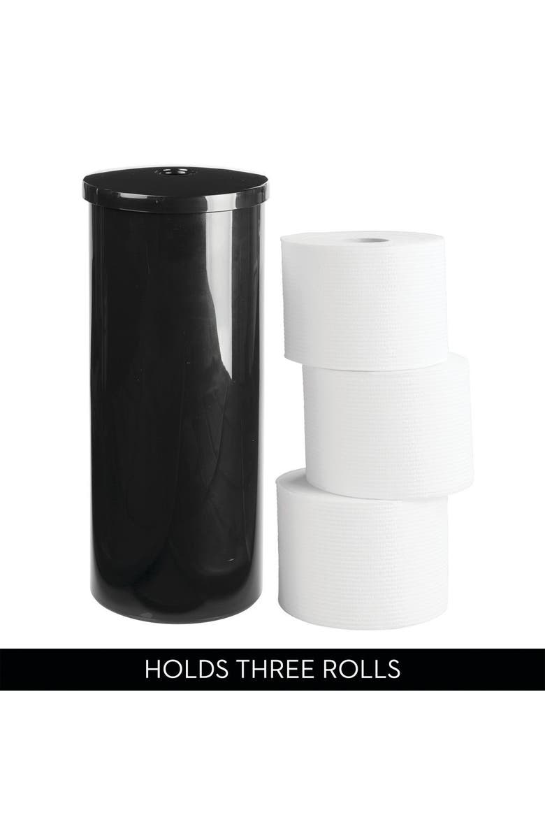 iDesign Freestanding Toilet Paper Canister with Lid for 3 Extra Rolls, Black, Made in USA, Alternate, color, Black