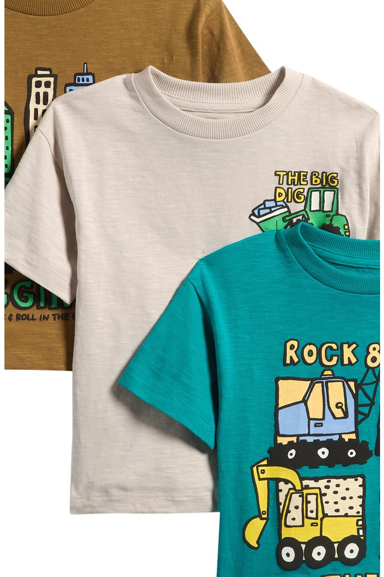 Kids' Digger Assorted 3-Pack Cotton T-Shirts, Alternate, color, GREEN MULTI