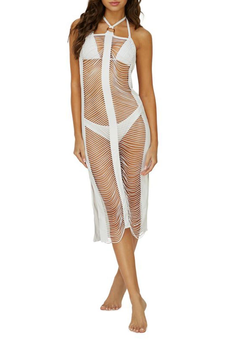 Monique Fringe Halter Cover-Up Dress, Main, color, WATERLILY