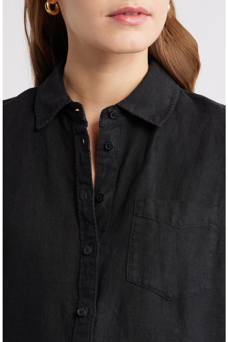 Casual Linen Button-Up Shirt, Alternate, color, BLACK