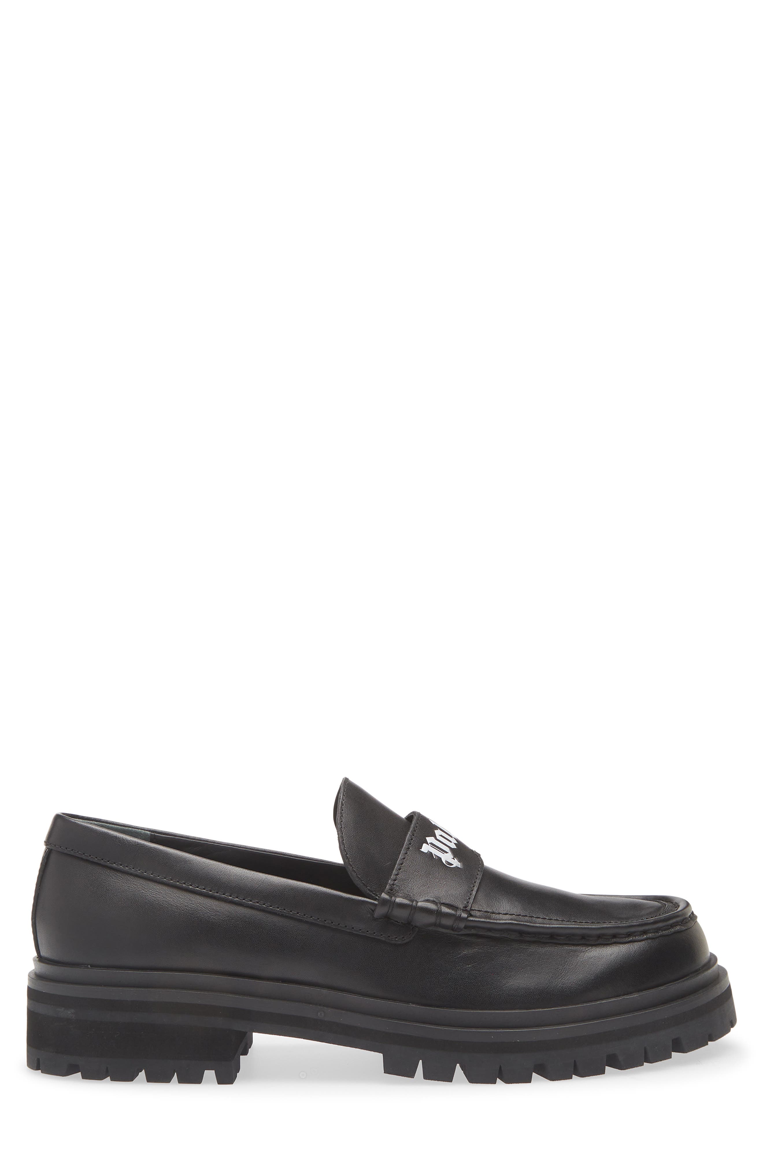 Palm Angels Logo Mismatched Loafer, Alternate, color, Black