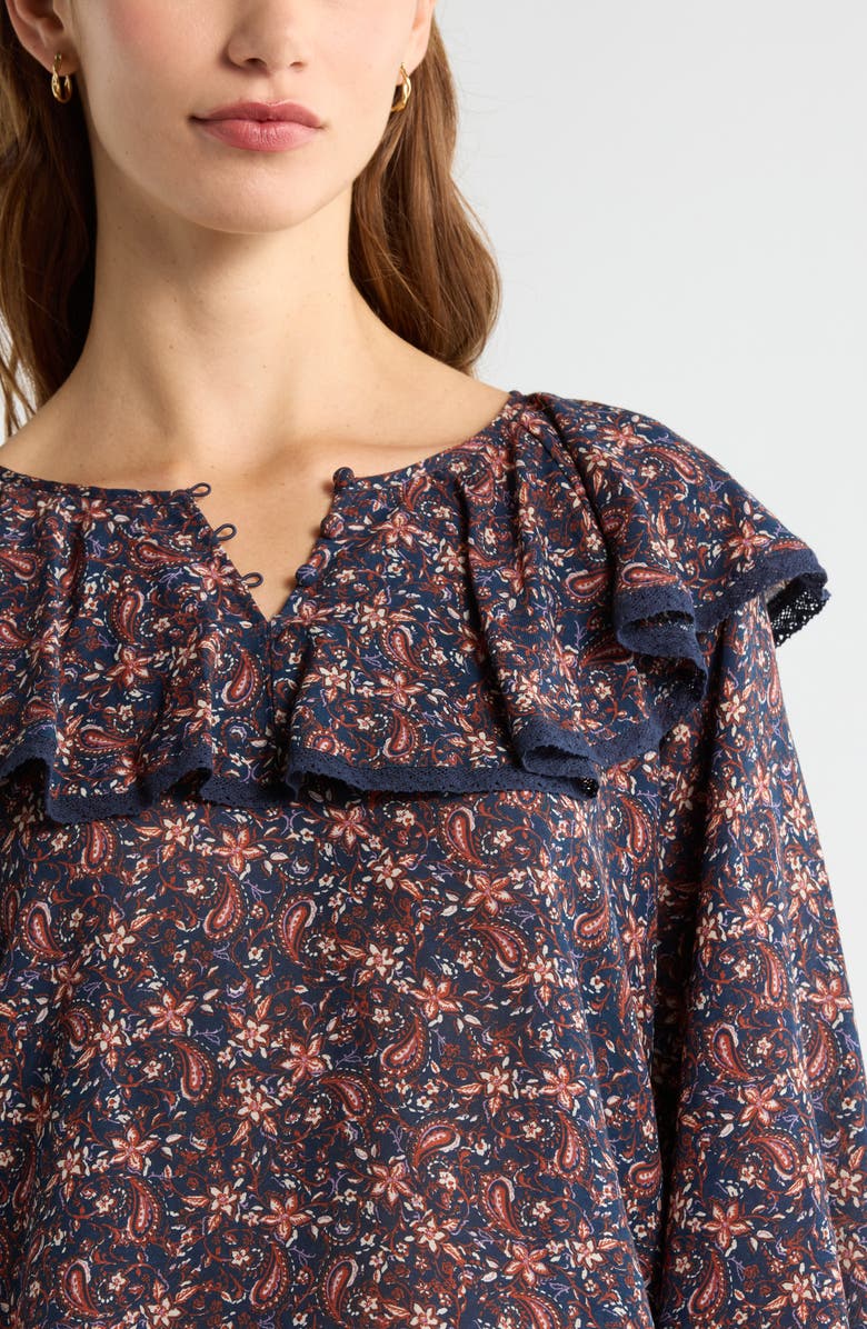 Treasure & Bond Ruffle Collar Top, Alternate, color, Navy Mallory Paisley