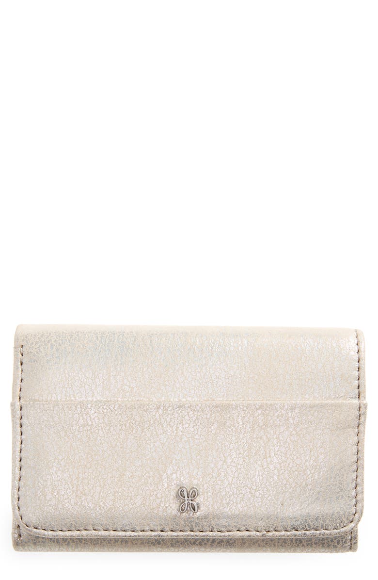 HOBO Jill Trifold Leather Wallet, Main, color, Silver