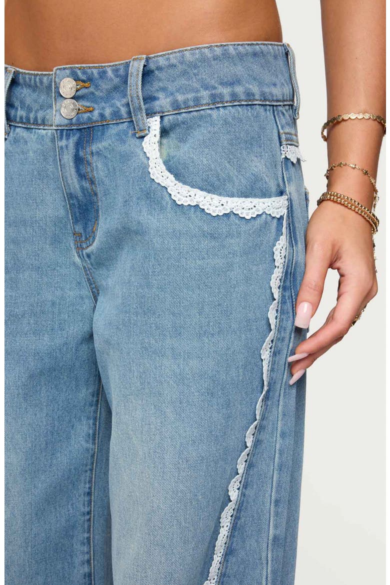 Alisha Lace Trim Low Rise Jeans, Alternate, color, BLUE-WASHED