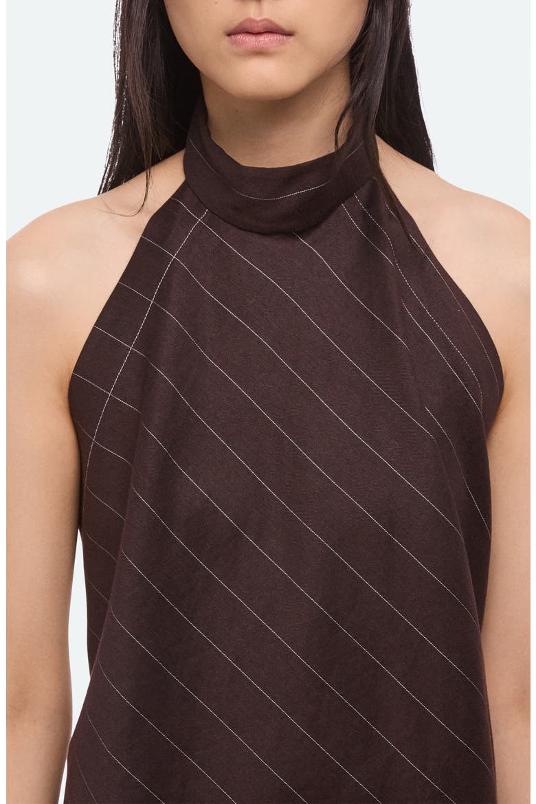 Pinstripe Linen Blend Scarf Halter Top, Alternate, color, BROWN MULTI