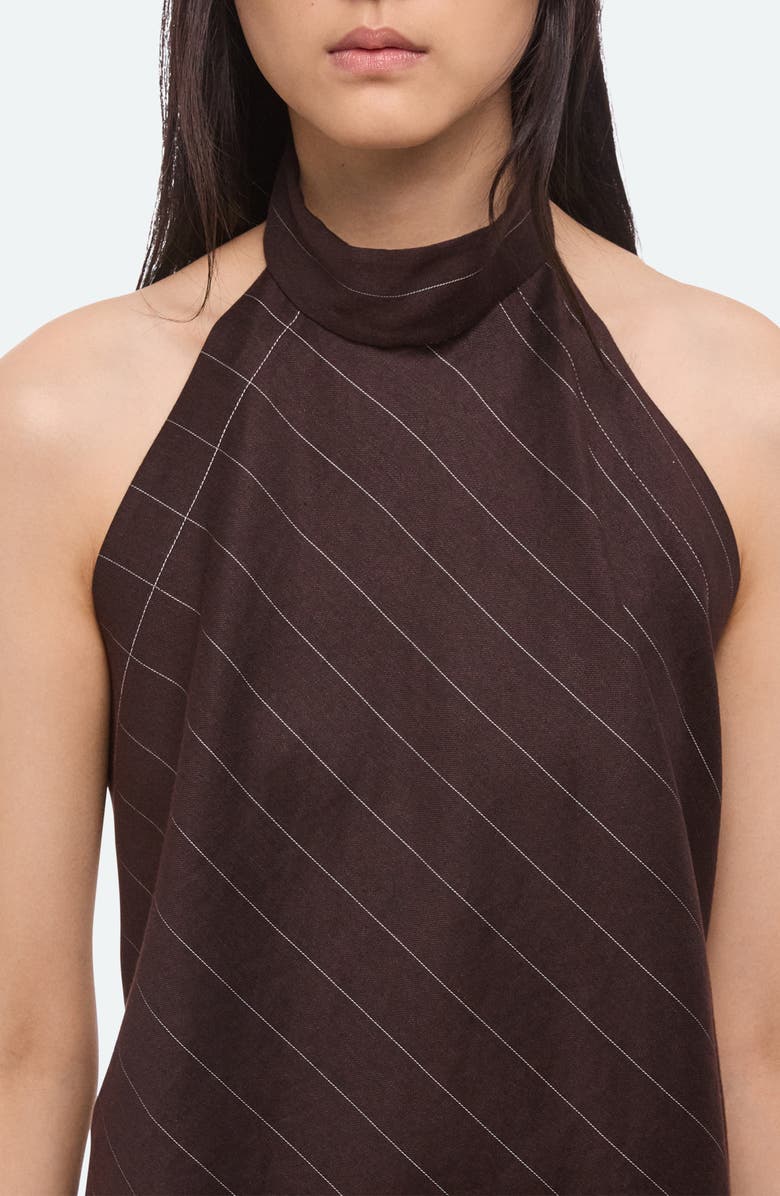 Helmut Lang Pinstripe Linen Blend Scarf Halter Top, Alternate, color, Brown Multi