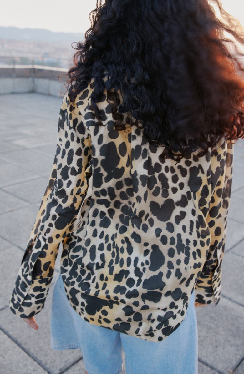 MANGO Animal Spot Cotton Button-Up Shirt, Alternate, color, Black