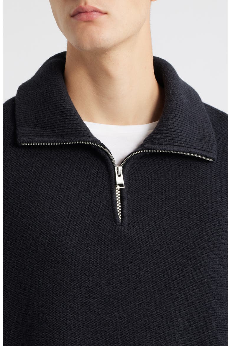 Half Zip Wool & Cotton Sweater, Alternate, color, BLACK