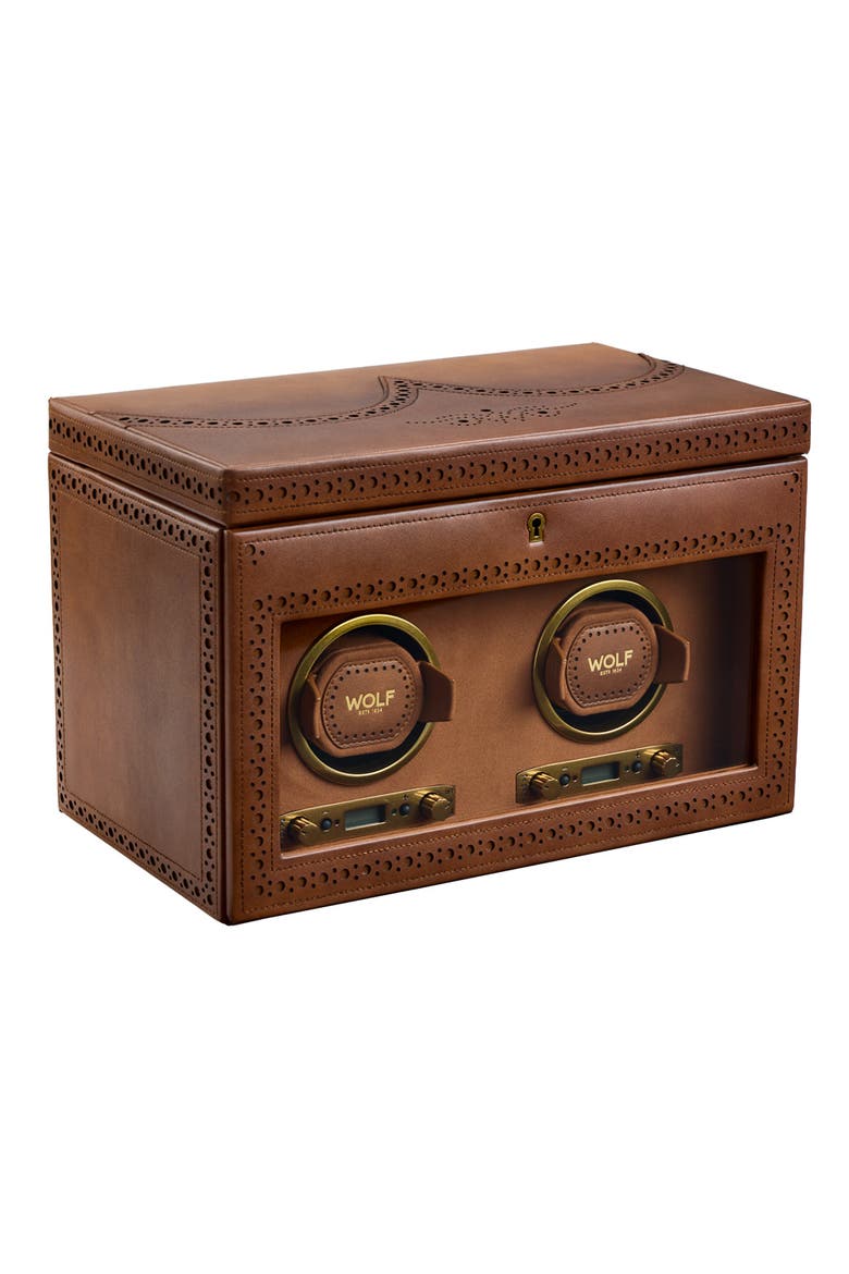 Brogue Double Winder With Storage, Alternate, color, Burnished Brown