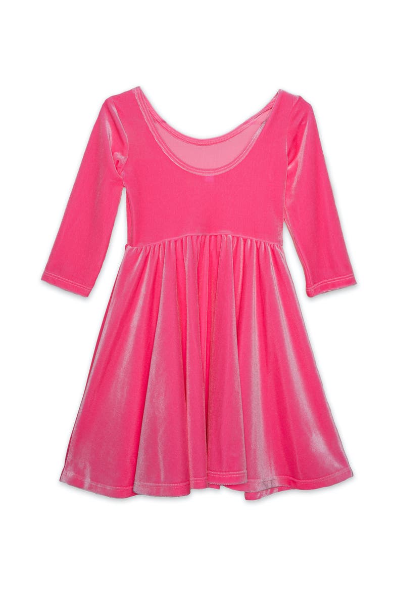 WORTHY THREADS Girls Stretch Velvet Twirly Dress, Alternate, color, Pink Candy