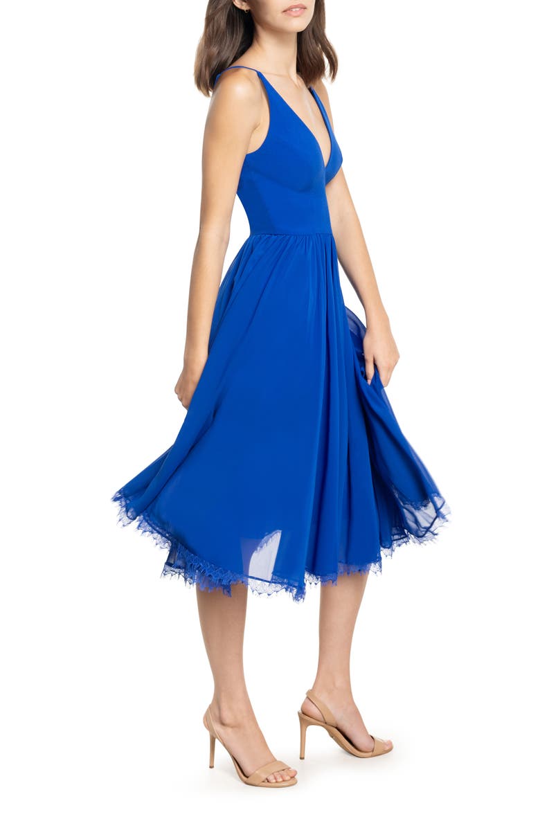 Dress the Population Alicia Mixed Media Midi Dress, Alternate, color, Electric Blue