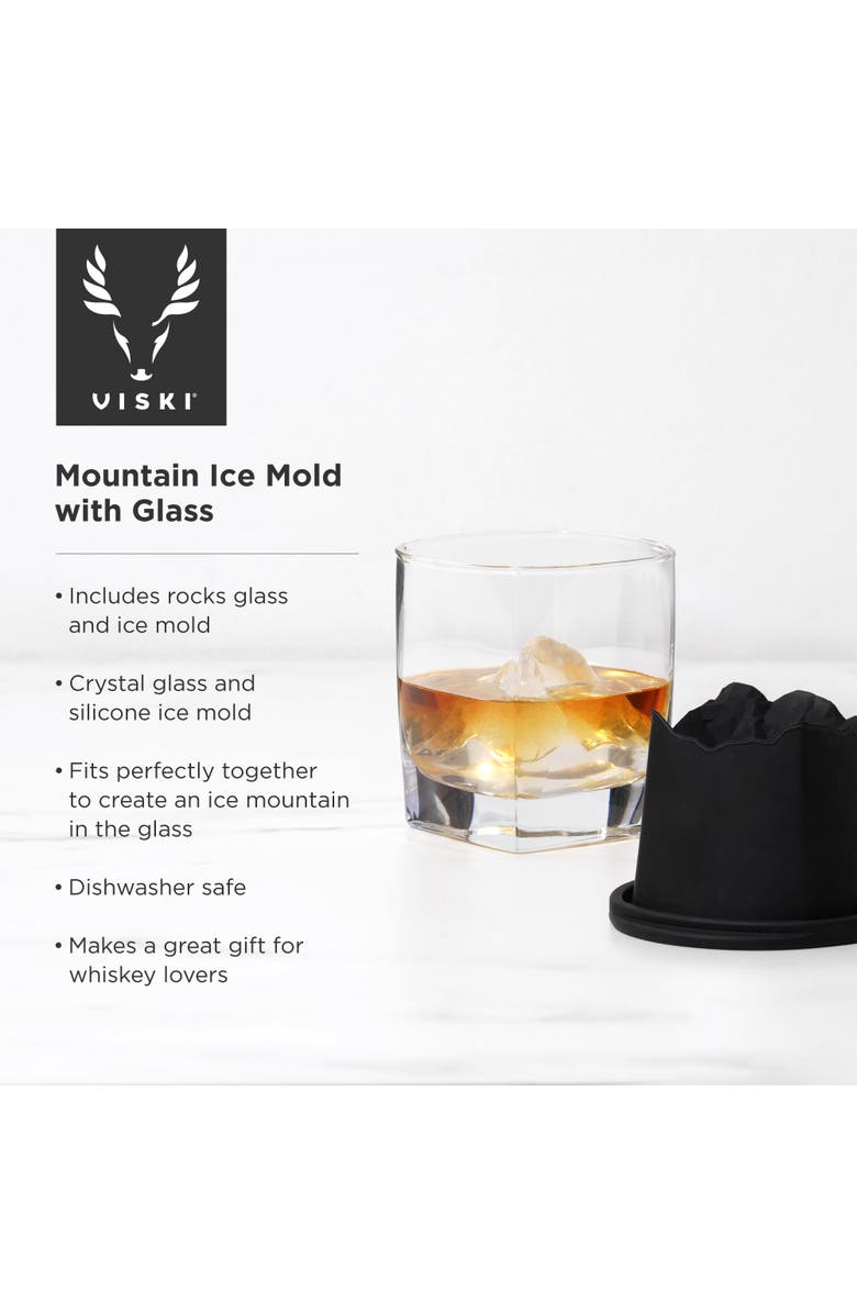 Viski Glacier 2-Piece Mountain Ice Mold with Crystal Glass Set, Alternate, color, Black