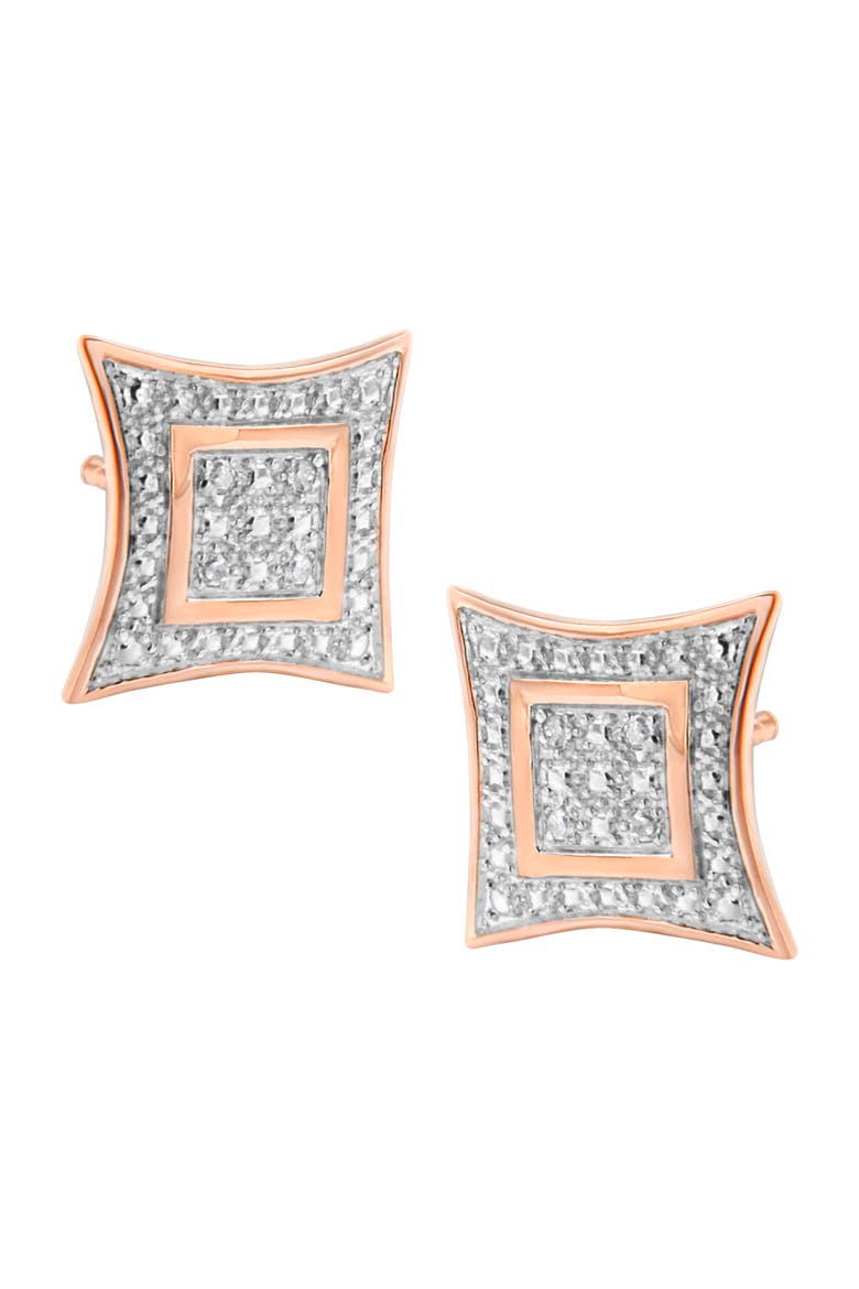 Silver Diamond Accent 4-Stone Four Pointed Star Shaped Halo-Style Stud Earrings, Main, color, Rose