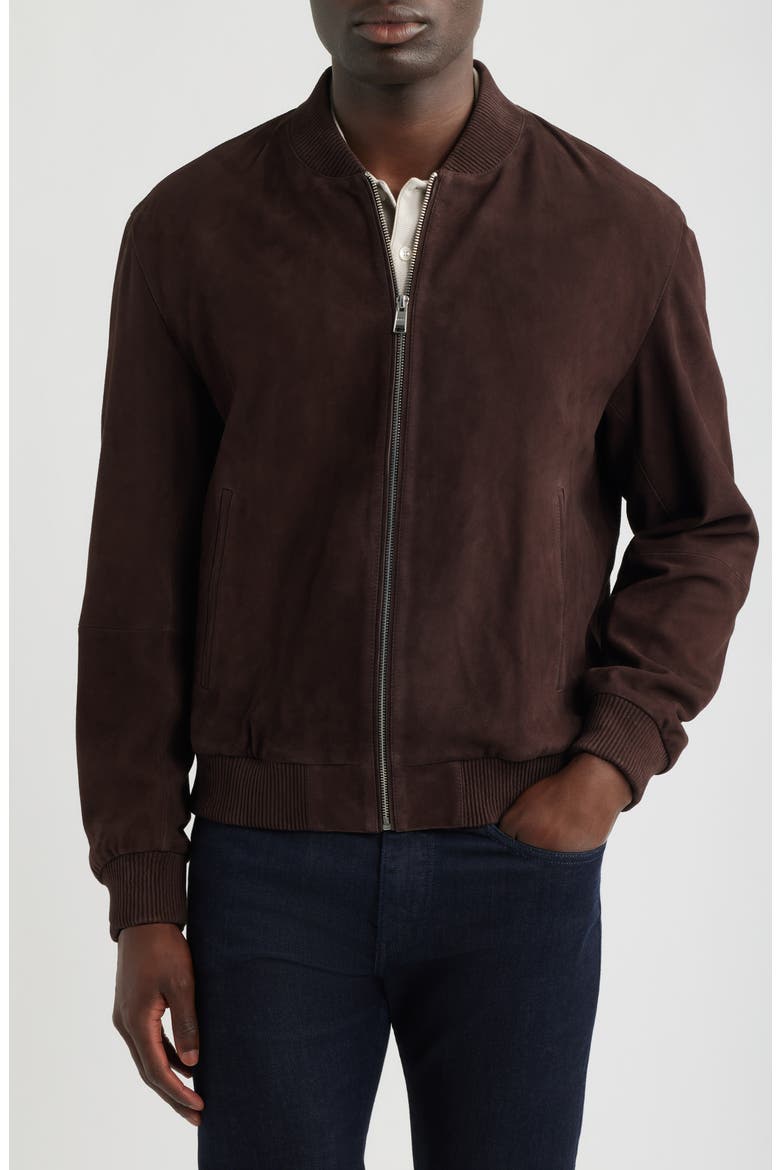 Muller Suede Bomber Jacket, Alternate, color, DARK BROWN