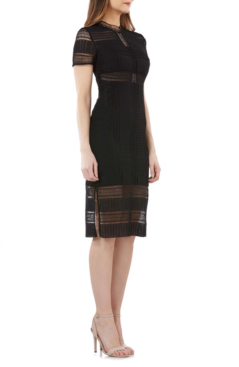JS Collections Graphic Lace Body-Con Cocktail Dress, Alternate, color, 