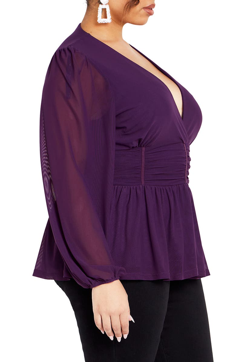 City Chic Rapture Ruched Chiffon Top, Alternate, color, 