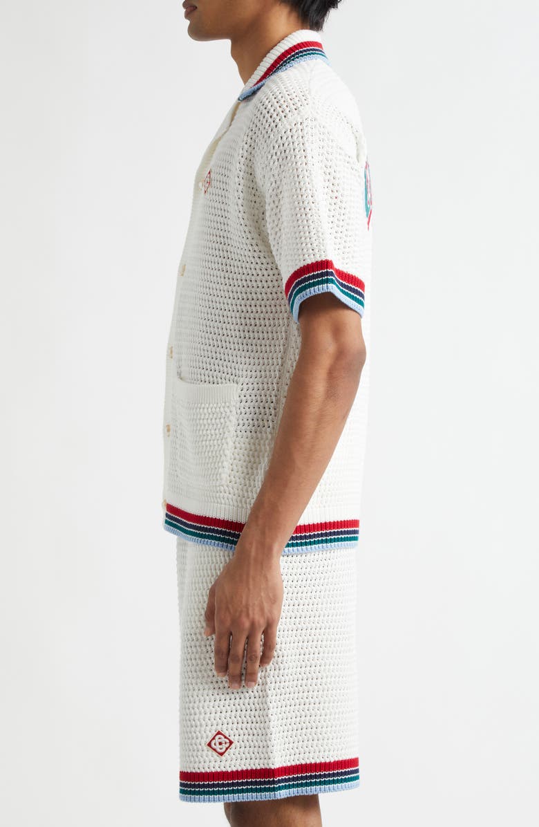 Casablanca Sporty Faux Crochet Cotton Short Sleeve Button-Up Shirt, Alternate, color, 