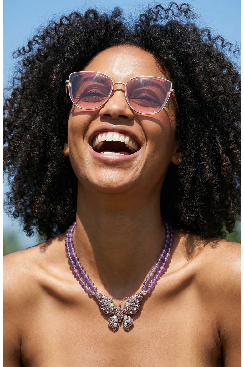 Leah Butterfly Agate Beaded Statement Necklace, Alternate, color, PURPLE