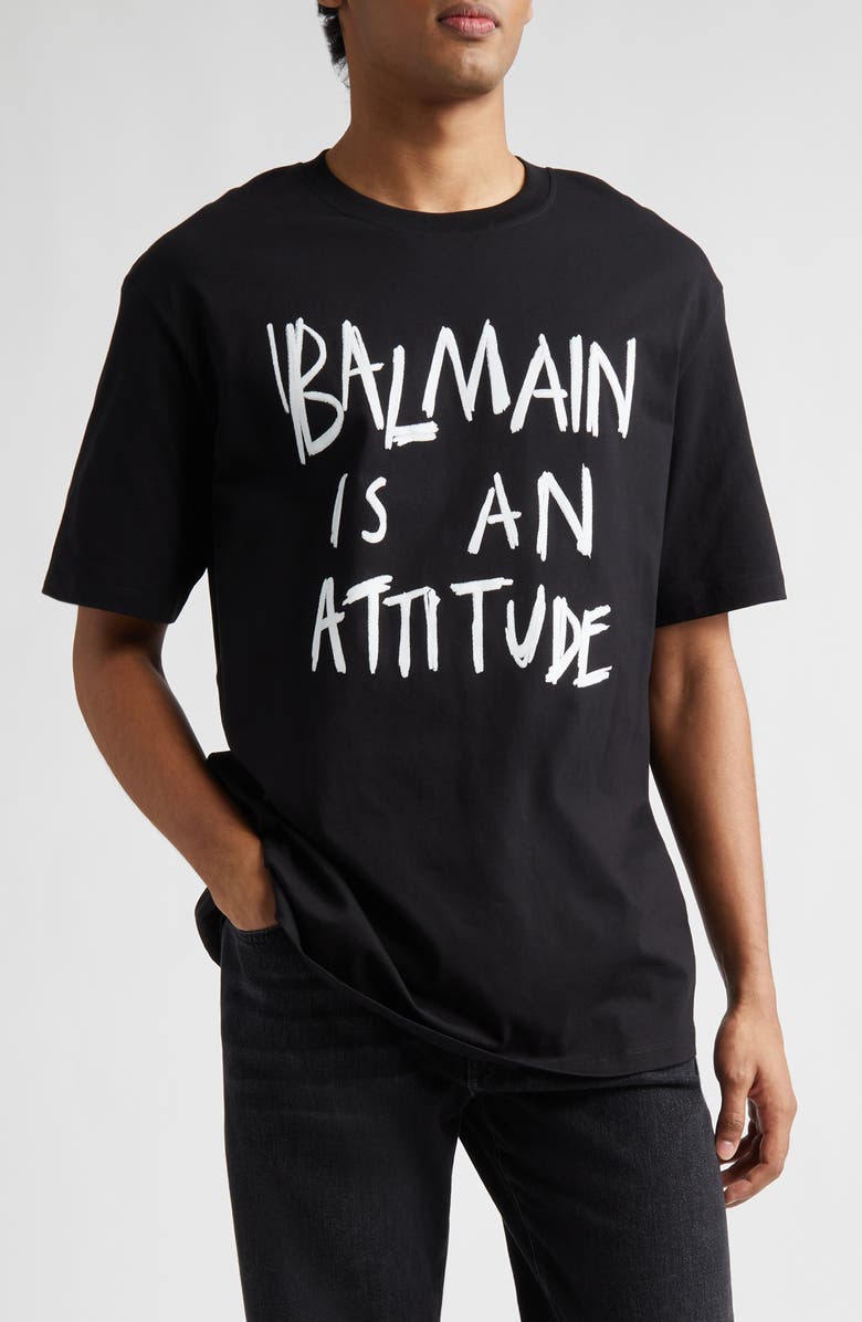 Balmain Attitude Graphic T-Shirt, Main, color, Eab Blk/ White