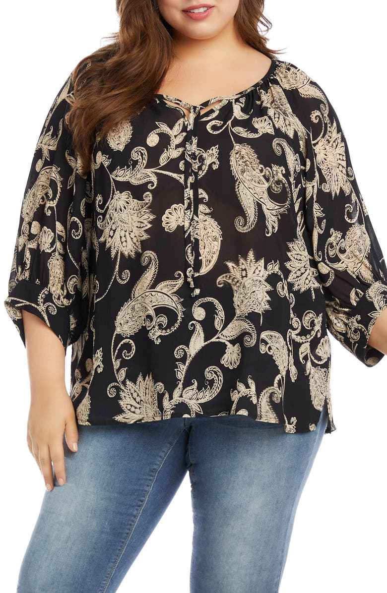 Karen Kane Blouson Sleeve Paisley Peasant Top, Main, color,