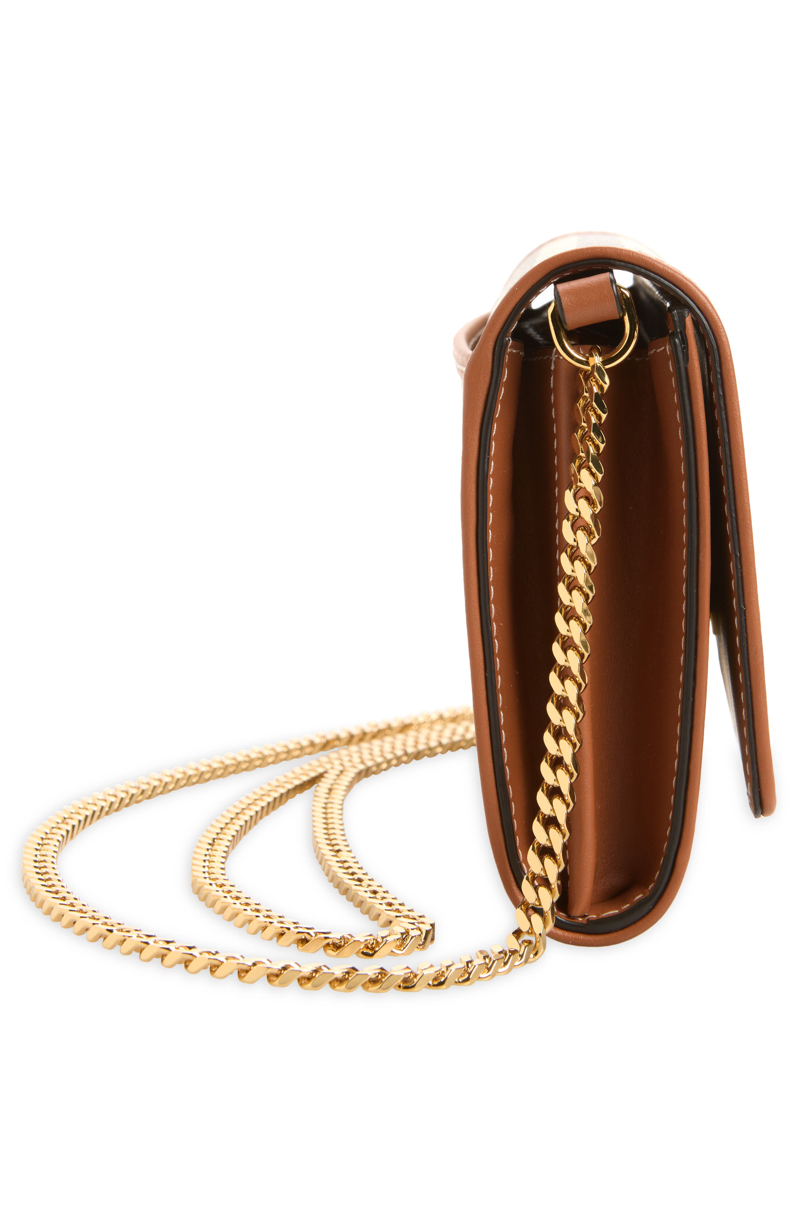 Hannah Check Coated Canvas Wallet on a Chain, Alternate, color, VNTG CHK/ BRIAR BROWN