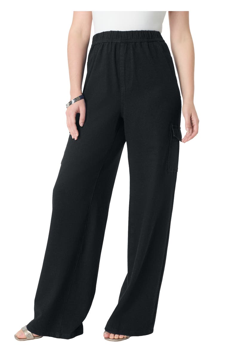 Roaman's Wide Leg Cargo Knit Jean, Main, color, Black