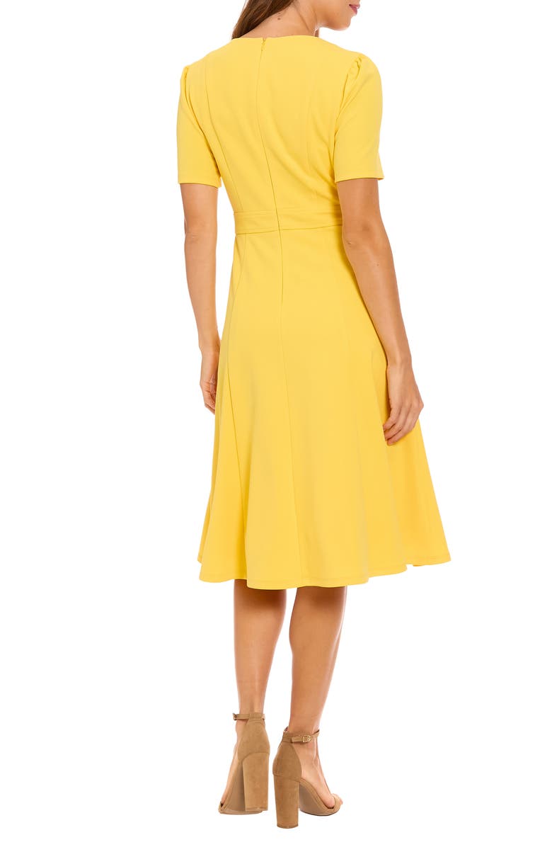 London Times Short Sleeve Side Tab A-Line Midi Dress, Alternate, color, Banana Cream