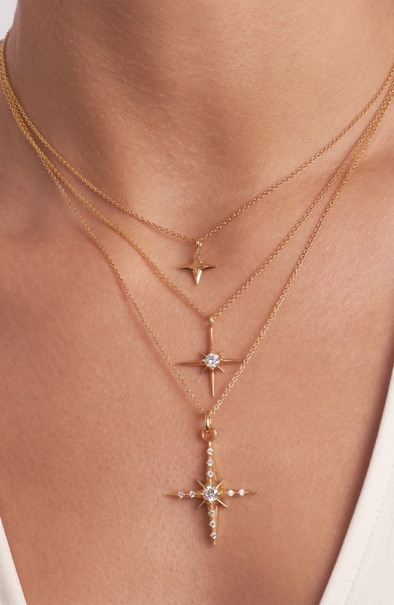 Oak & Luna Northern Star Necklace with 0.3ct Diamond, Alternate, color, Gold Vermeil