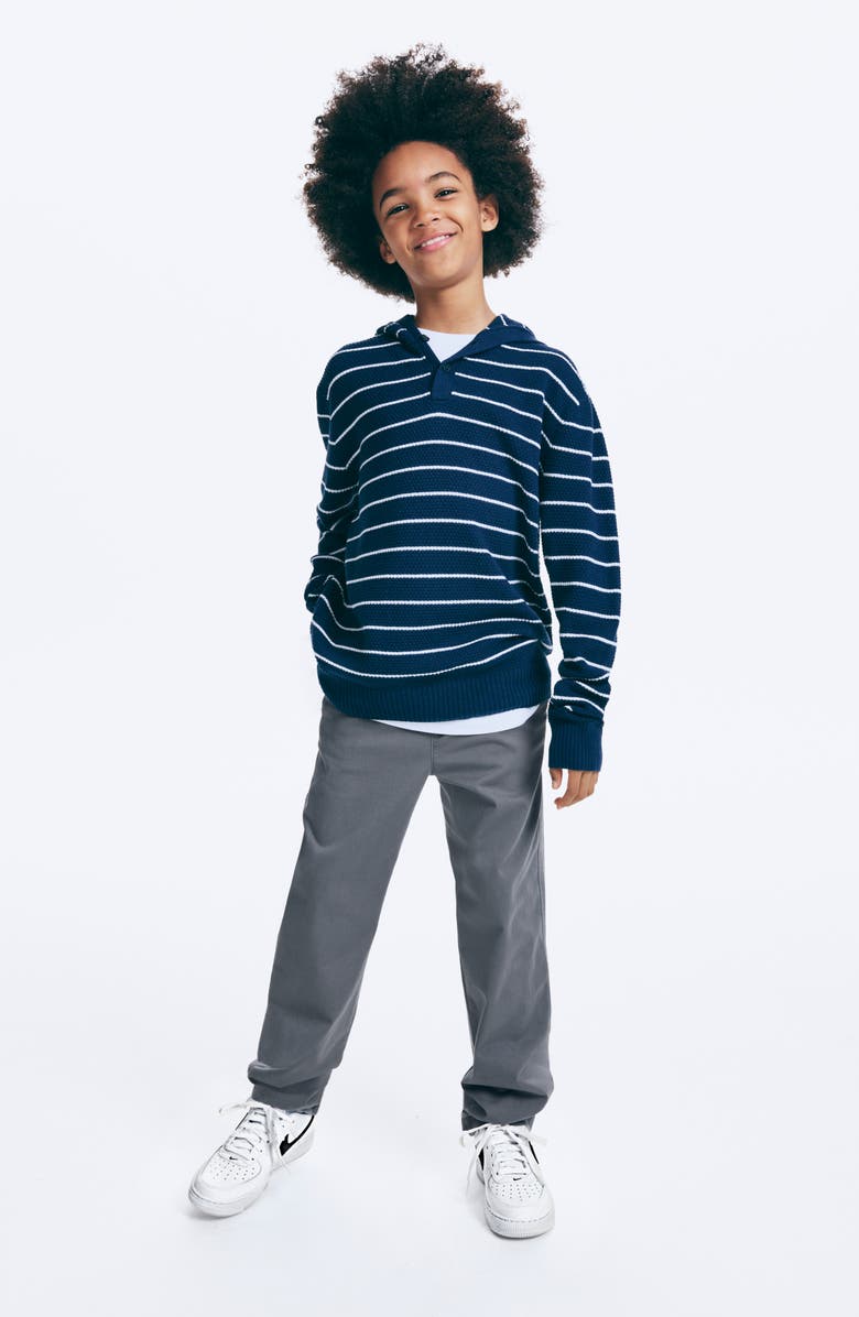 Nordstrom Kids' Hooded Henley Sweater, Alternate, color, Navy- Ivory Legacy Stripe